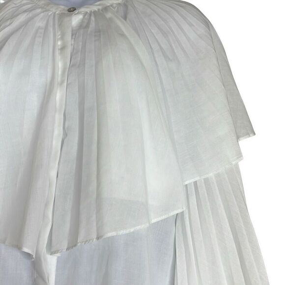 Rebecca Taylor Womens Large Voile Plisse Button Front Statement Blouse White - Picture 4 of 11